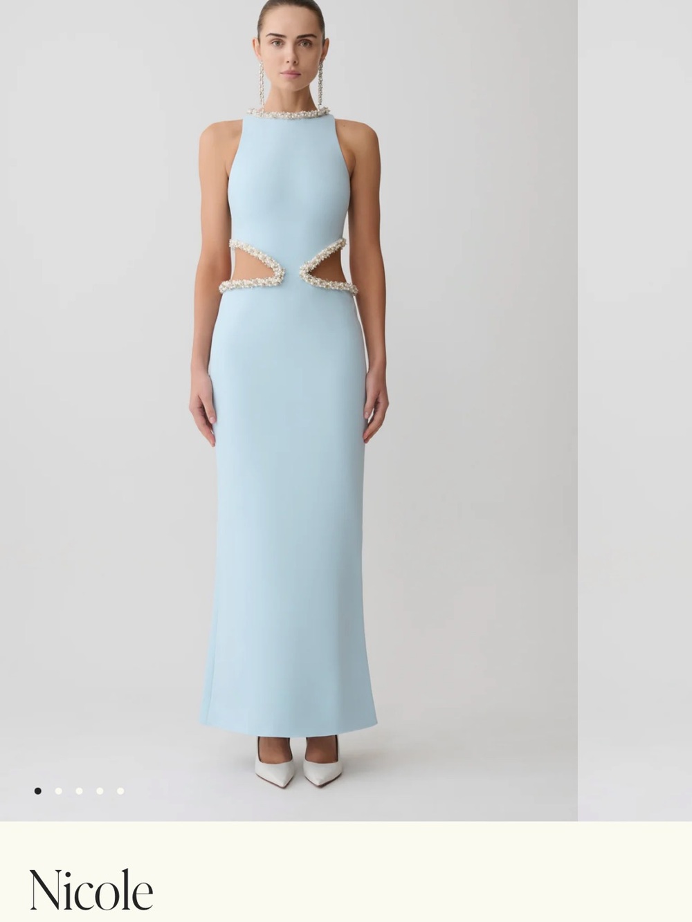 Meshki Light Blue Pearl-Trim Cutout Maxi